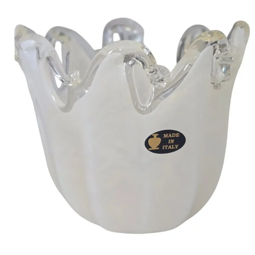 Murano White Crystal Italian Vase‎ Hand Made in Italy